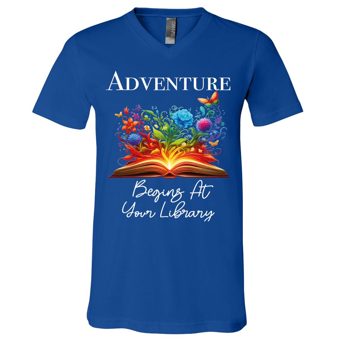 Adventure Begins At Your Library Summer Reading 2024 Flowers Cool Gift V-Neck T-Shirt