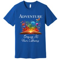 Adventure Begins At Your Library Summer Reading 2024 Flowers Cool Gift Premium T-Shirt