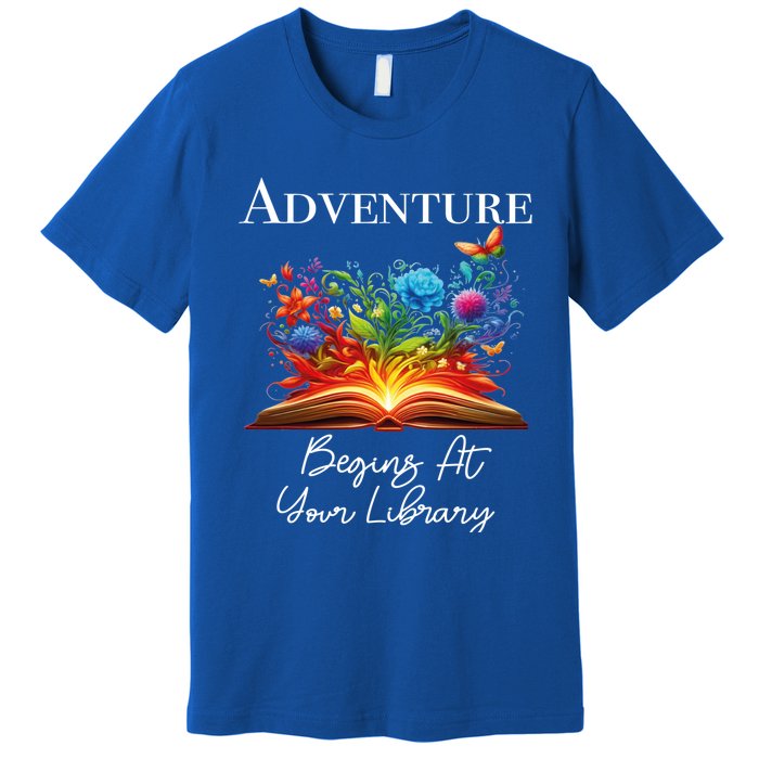 Adventure Begins At Your Library Summer Reading 2024 Flowers Cool Gift Premium T-Shirt