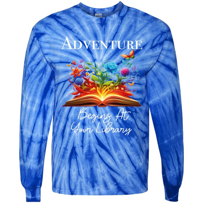 Adventure Begins At Your Library Summer Reading 2024 Flowers Cool Gift Tie-Dye Long Sleeve Shirt