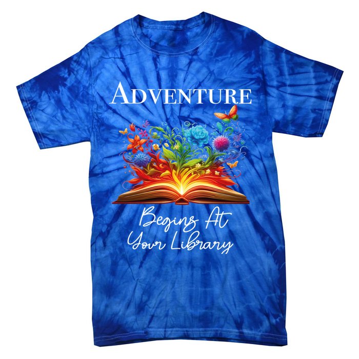 Adventure Begins At Your Library Summer Reading 2024 Flowers Cool Gift Tie-Dye T-Shirt