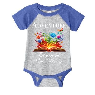 Adventure Begins At Your Library Summer Reading 2024 Flowers Cool Gift Infant Baby Jersey Bodysuit