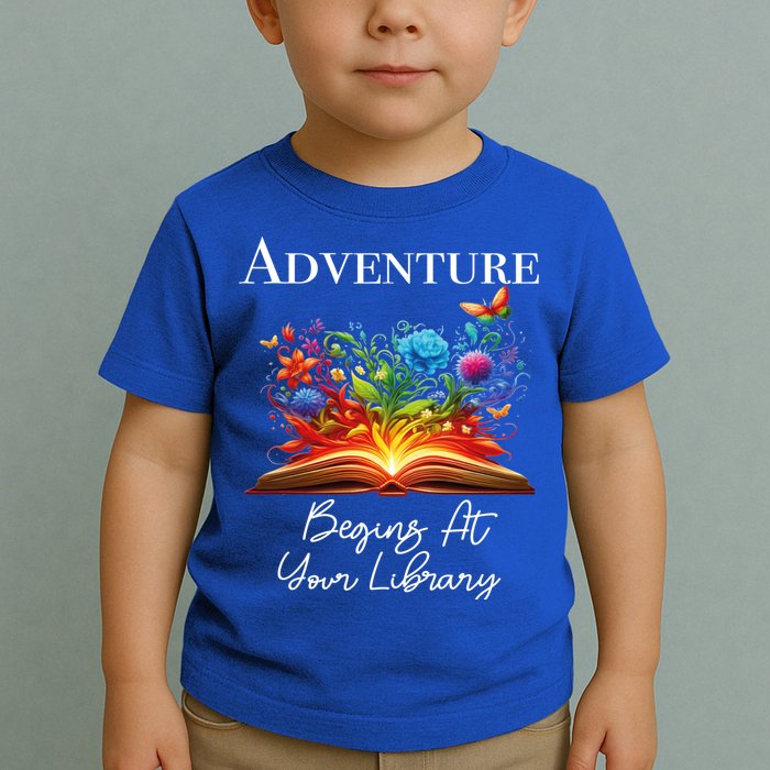 Adventure Begins At Your Library Summer Reading 2024 Flowers Cool Gift Toddler T-Shirt