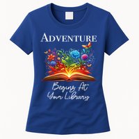 Adventure Begins At Your Library Summer Reading 2024 Flowers Cool Gift Womens T-Shirt