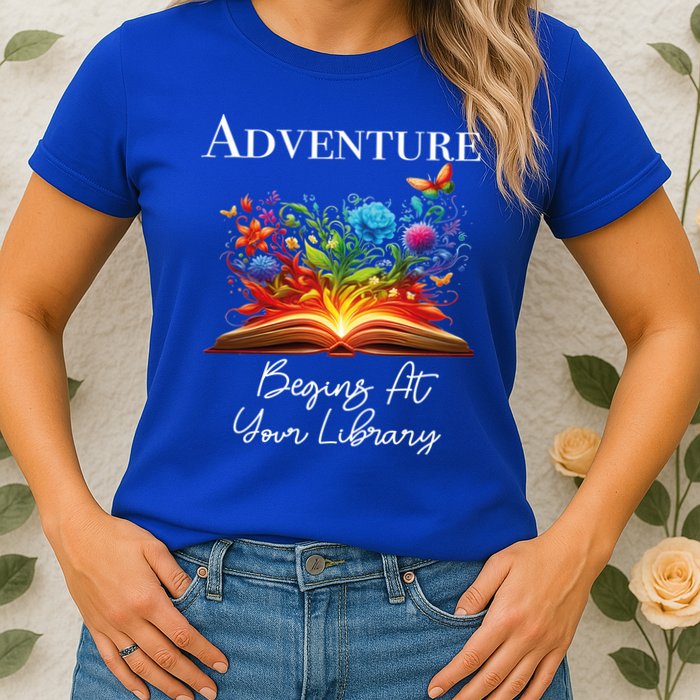 Adventure Begins At Your Library Summer Reading 2024 Flowers Cool Gift Womens T-Shirt