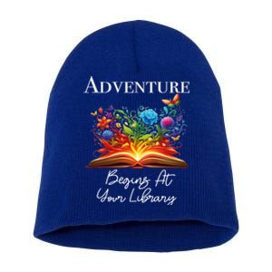 Adventure Begins At Your Library Summer Reading 2024 Flowers Cool Gift Short Acrylic Beanie