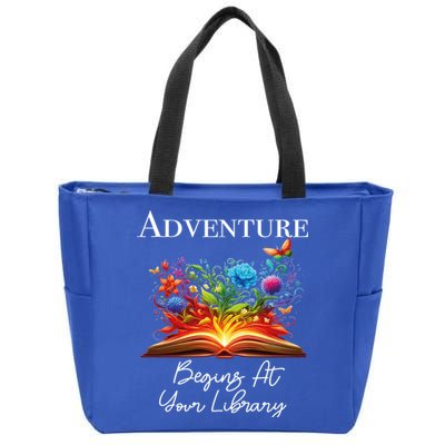Adventure Begins At Your Library Summer Reading 2024 Flowers Cool Gift Zip Tote Bag