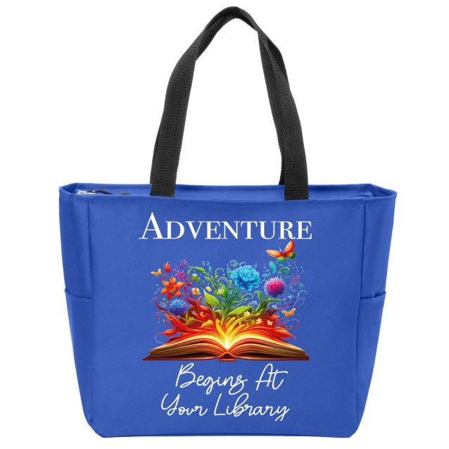 Adventure Begins At Your Library Summer Reading 2024 Flowers Cool Gift Zip Tote Bag