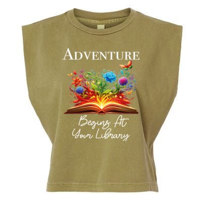 Adventure Begins At Your Library Summer Reading 2024 Flowers Cool Gift Garment-Dyed Women's Muscle Tee