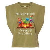 Adventure Begins At Your Library Summer Reading 2024 Flowers Cool Gift Garment-Dyed Women's Muscle Tee