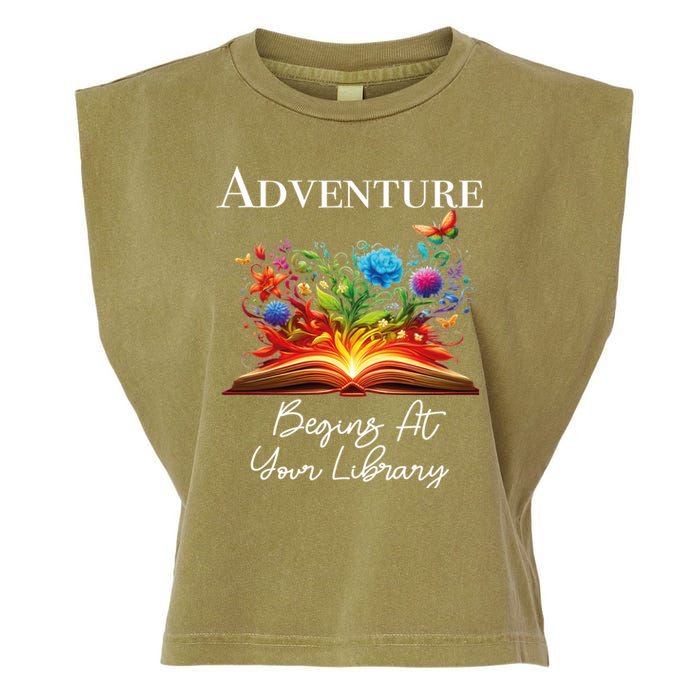 Adventure Begins At Your Library Summer Reading 2024 Flowers Cool Gift Garment-Dyed Women's Muscle Tee