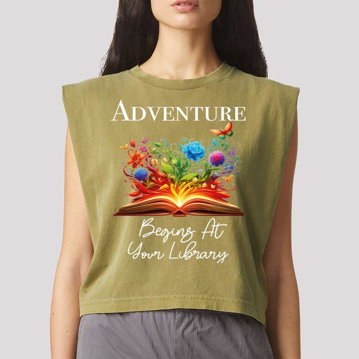 Adventure Begins At Your Library Summer Reading 2024 Flowers Cool Gift Garment-Dyed Women's Muscle Tee