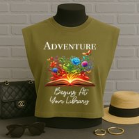 Adventure Begins At Your Library Summer Reading 2024 Flowers Cool Gift Garment-Dyed Women's Muscle Tee