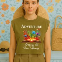 Adventure Begins At Your Library Summer Reading 2024 Flowers Cool Gift Garment-Dyed Women's Muscle Tee