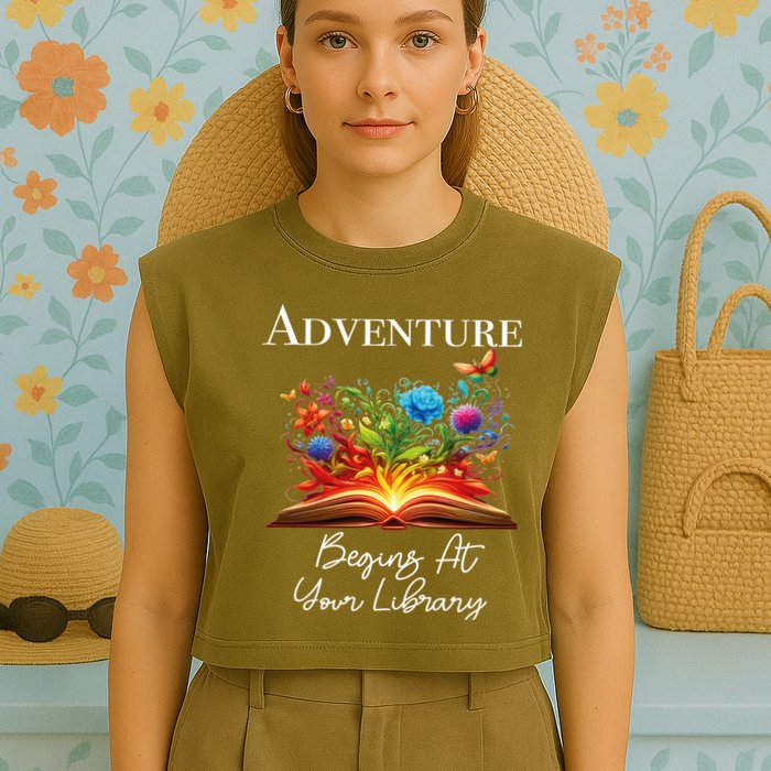 Adventure Begins At Your Library Summer Reading 2024 Flowers Cool Gift Garment-Dyed Women's Muscle Tee