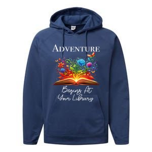 Adventure Begins At Your Library Summer Reading 2024 Flowers Cool Gift Performance Fleece Hoodie