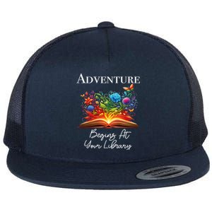 Adventure Begins At Your Library Summer Reading 2024 Flowers Cool Gift Flat Bill Trucker Hat