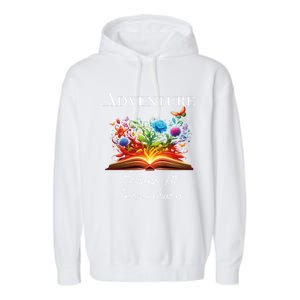 Adventure Begins At Your Library Summer Reading 2024 Flowers Cool Gift Garment-Dyed Fleece Hoodie