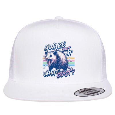 Awake But At What Cost Always Tired Funny Opossum Lover Flat Bill Trucker Hat
