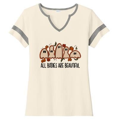 All Bodies Are Beautiful Halloween Funny Ghost Positive Ladies Halftime Notch Neck Tee