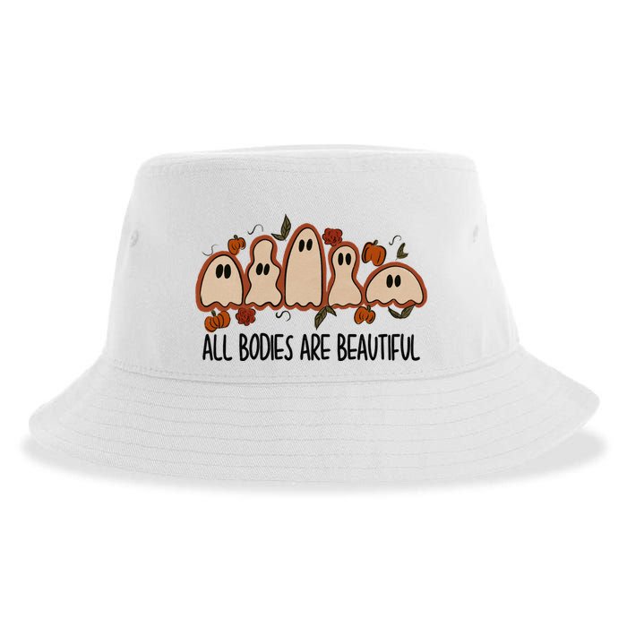 All Bodies Are Beautiful Halloween Funny Ghost Positive Sustainable Bucket Hat