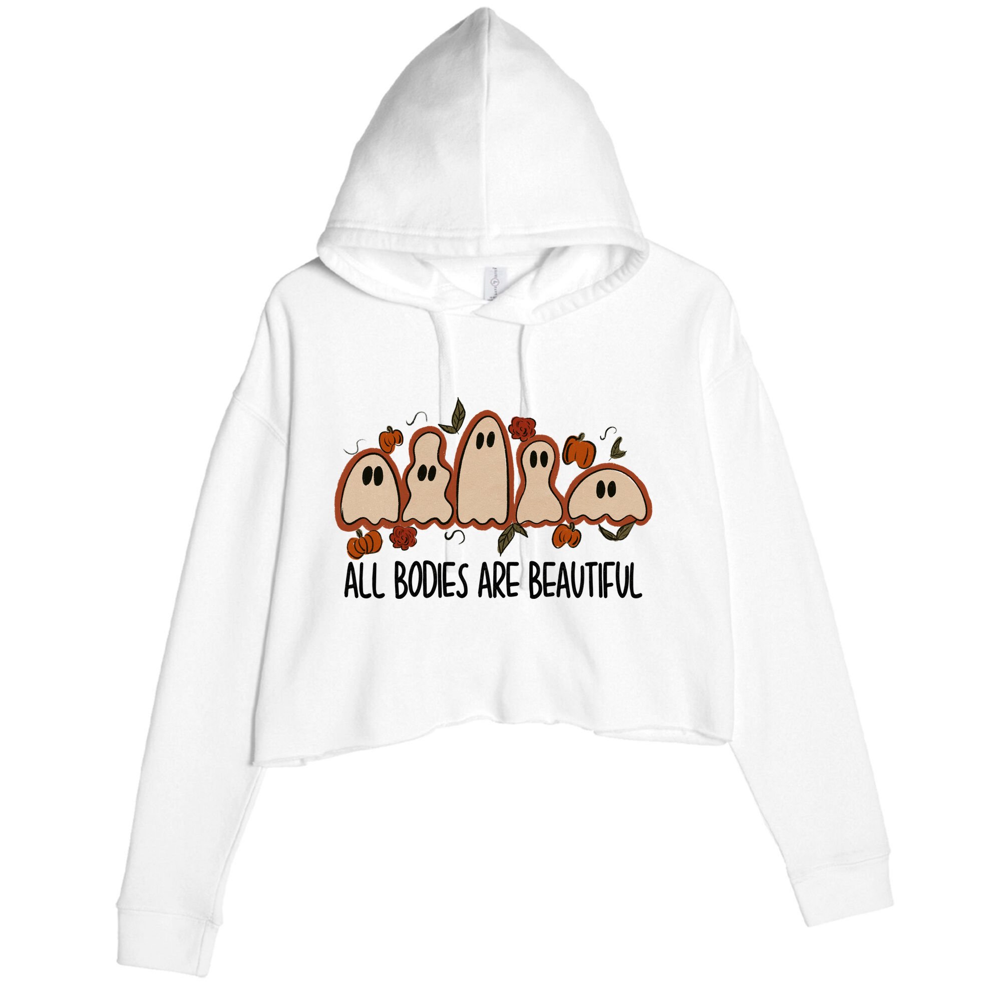 All Bodies Are Beautiful Halloween Funny Ghost Positive Crop Fleece Hoodie