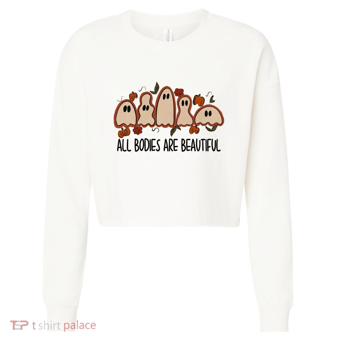 All Bodies Are Beautiful Halloween Funny Ghost Positive Cropped Pullover Crew