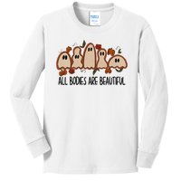 All Bodies Are Beautiful Halloween Funny Ghost Positive Kids Long Sleeve Shirt