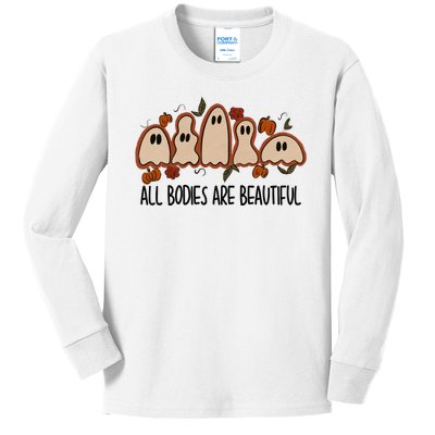 All Bodies Are Beautiful Halloween Funny Ghost Positive Kids Long Sleeve Shirt