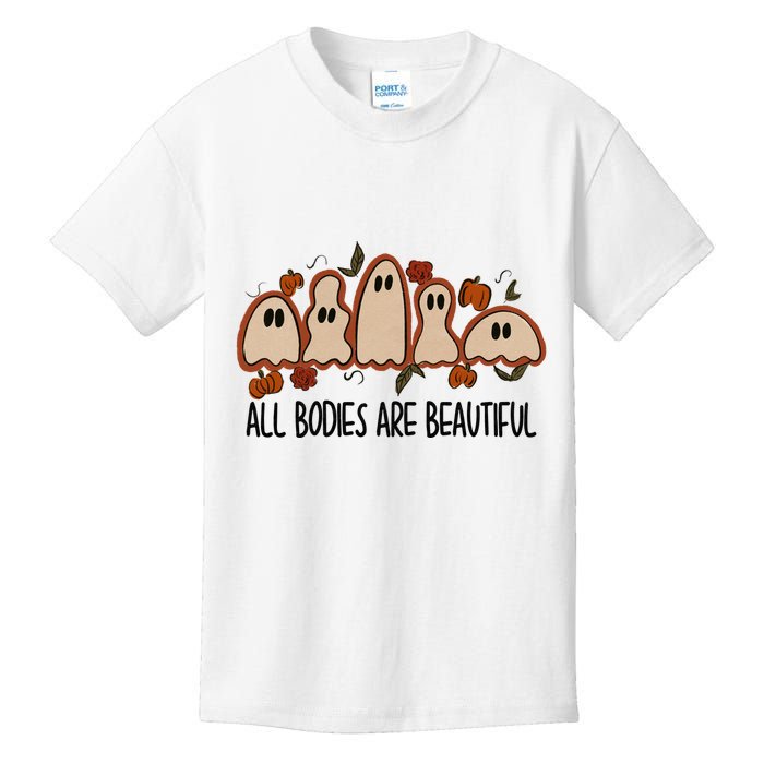 All Bodies Are Beautiful Halloween Funny Ghost Positive Kids T-Shirt