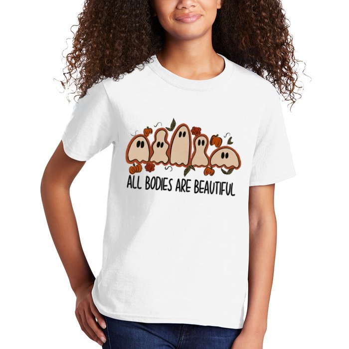 All Bodies Are Beautiful Halloween Funny Ghost Positive Kids T-Shirt