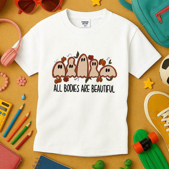 All Bodies Are Beautiful Halloween Funny Ghost Positive Kids T-Shirt
