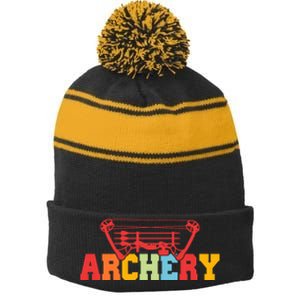 Archery Bow And Arrow Colorful Gift Stripe Pom Pom Beanie