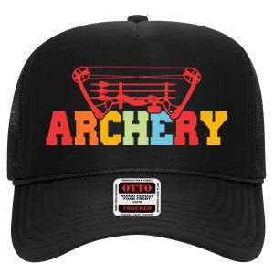 Archery Bow And Arrow Colorful Gift High Crown Mesh Back Trucker Hat