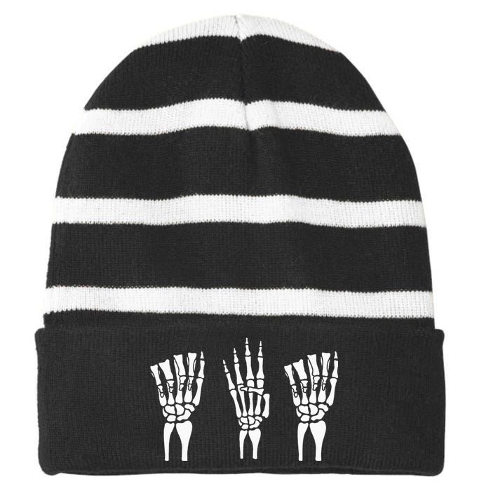 Applied Behavior Analysis Skeleton Hands Sign Language Striped Beanie with Solid Band