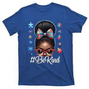 Afro Black Autism Awareness Messy Bun Be Kind Gift T-Shirt