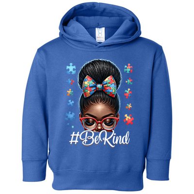 Afro Black Autism Awareness Messy Bun Be Kind Gift Toddler Hoodie