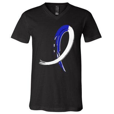 ALS Blue and White Graffiti Awareness Ribbon V-Neck T-Shirt