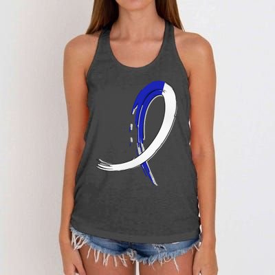 ALS Blue and White Graffiti Awareness Ribbon Women's Knotted Racerback Tank