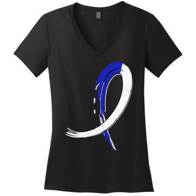 ALS Blue and White Graffiti Awareness Ribbon Women's V-Neck T-Shirt