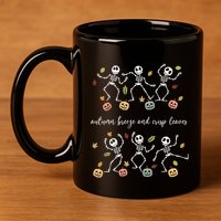 Autumn Breeze And Crisp Leaves Halloween Skeleton Dancing Gift 11oz C Handle Ceramic Mug
