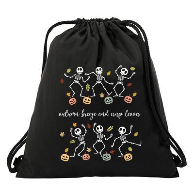 Autumn Breeze And Crisp Leaves Halloween Skeleton Dancing Gift Drawstring Bag