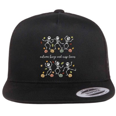 Autumn Breeze And Crisp Leaves Halloween Skeleton Dancing Gift Flatbill Hat