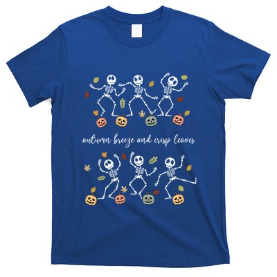 Autumn Breeze And Crisp Leaves Halloween Skeleton Dancing Gift T-Shirt