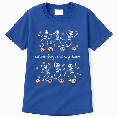 Autumn Breeze And Crisp Leaves Halloween Skeleton Dancing Gift Tall T-Shirt