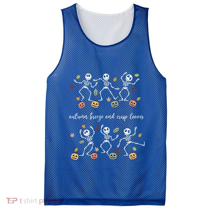 Autumn Breeze And Crisp Leaves Halloween Skeleton Dancing Gift Mesh Reversible Basketball Jersey Tank