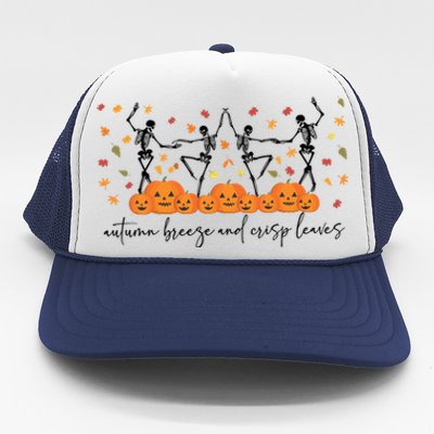 Autumn Breeze And Crispy Leaves Skeleton Dancing Halloween Gift Trucker Hat