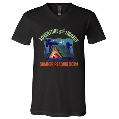 Adventure Begins At Your Library Summer Reading Program 2024 V-Neck T-Shirt