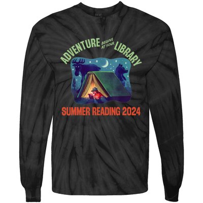 Adventure Begins At Your Library Summer Reading Program 2024 Tie-Dye Long Sleeve Shirt