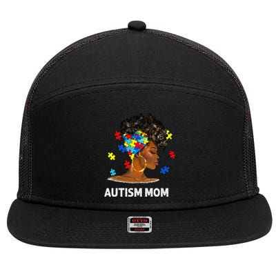 African Black Autism Mom Afro Mother Autism Awareness Mama 7 Panel Mesh Trucker Snapback Hat